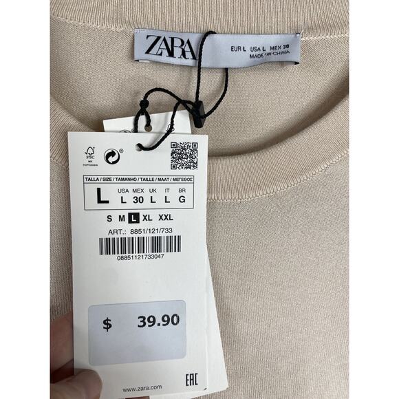 Zara Shirt Womens Size Large NEW Ivory Knit Long Sleeve Casual Cozy Chic Office - Picture 3 of 7